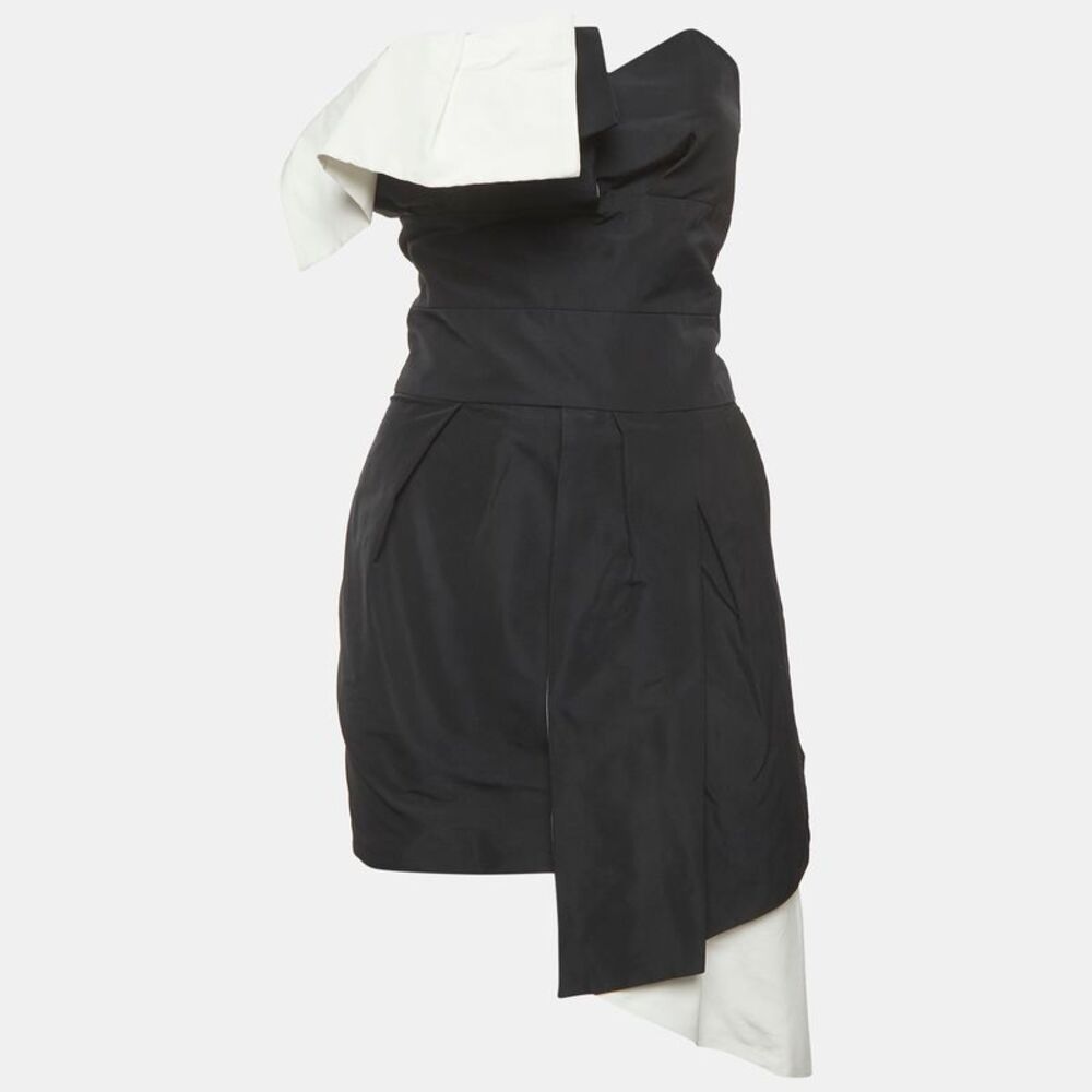 Alexandre Vauthier Black Gabardine Asymmetrical Pleated Mini Dress M